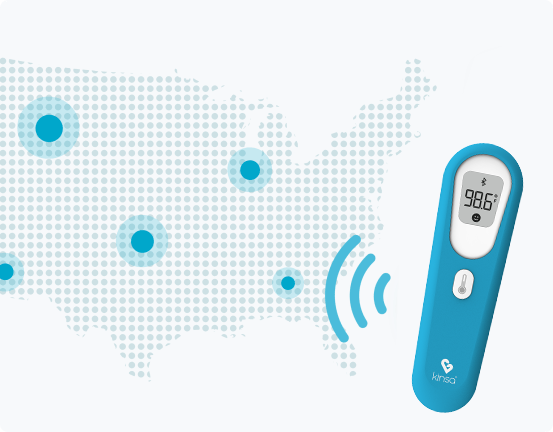 Kinsa illness map next to a QuickScan thermometer