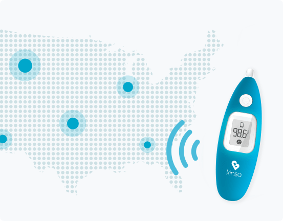 Kinsa illness map next to a Smart Ear thermometer